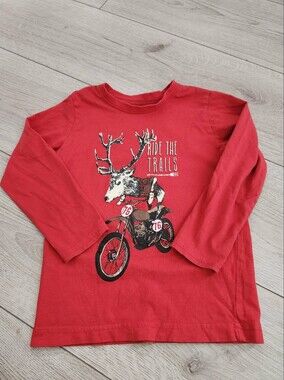 Monkey Bars Boys Red Long Sleeve Graphic Tee Shirt Size 4 Deer Motorcycle Ride
